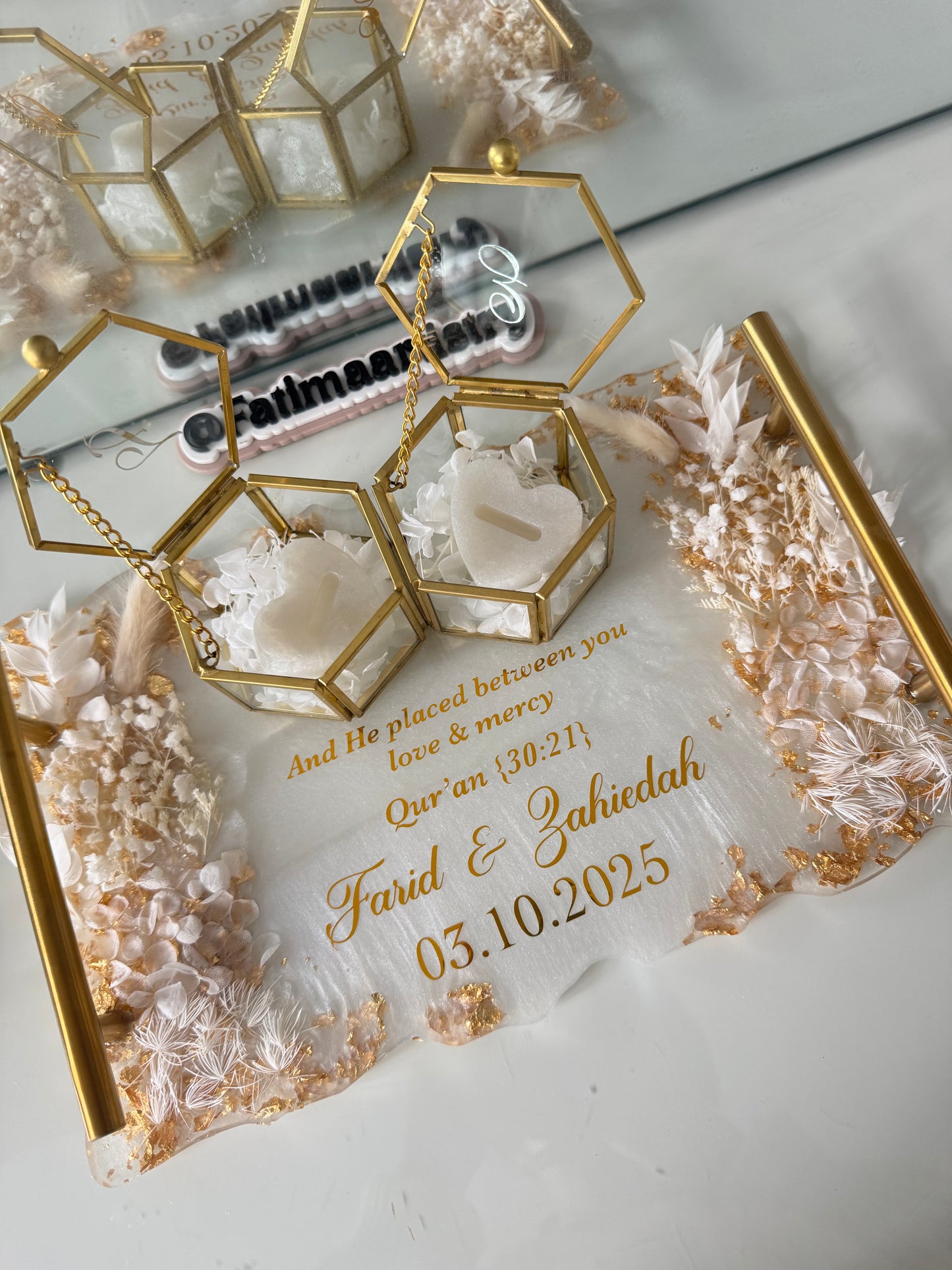White flowered ring tray