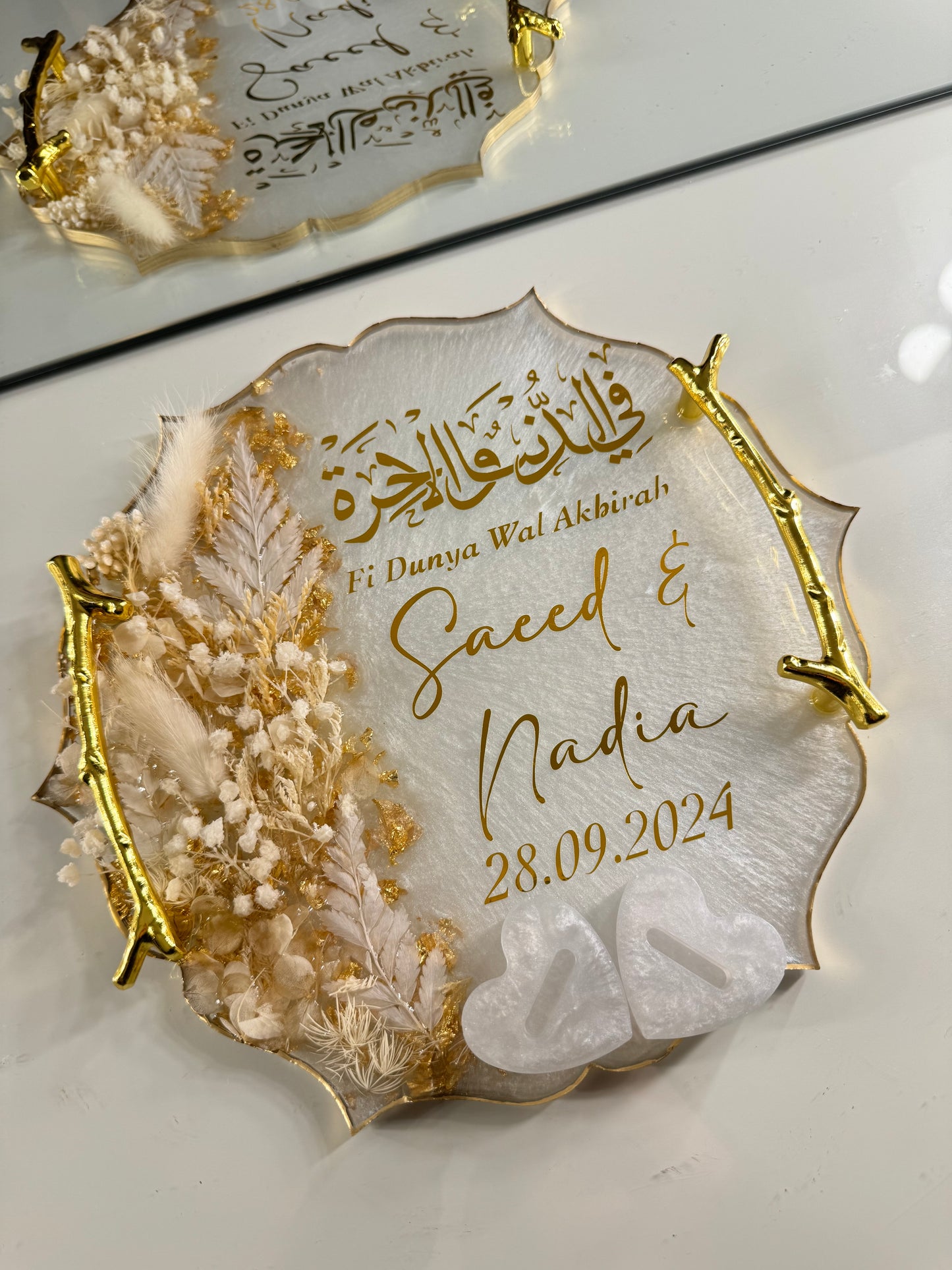 Mandala white and gold resin tray