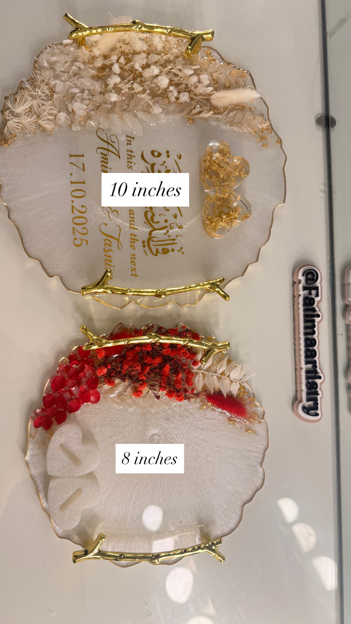 Red dried flowers tray 8" Inches