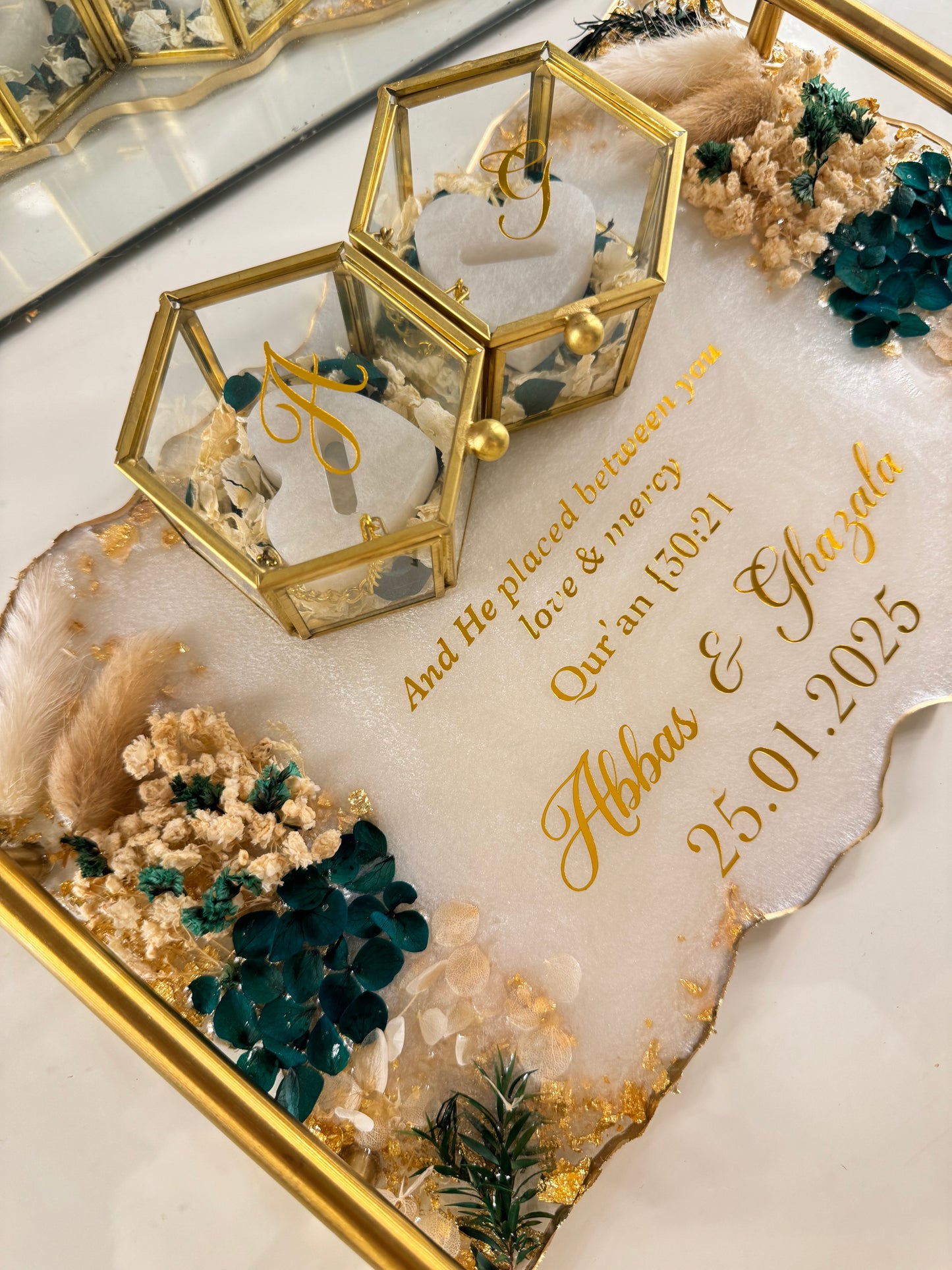 Emerald green and gold rectangle tray