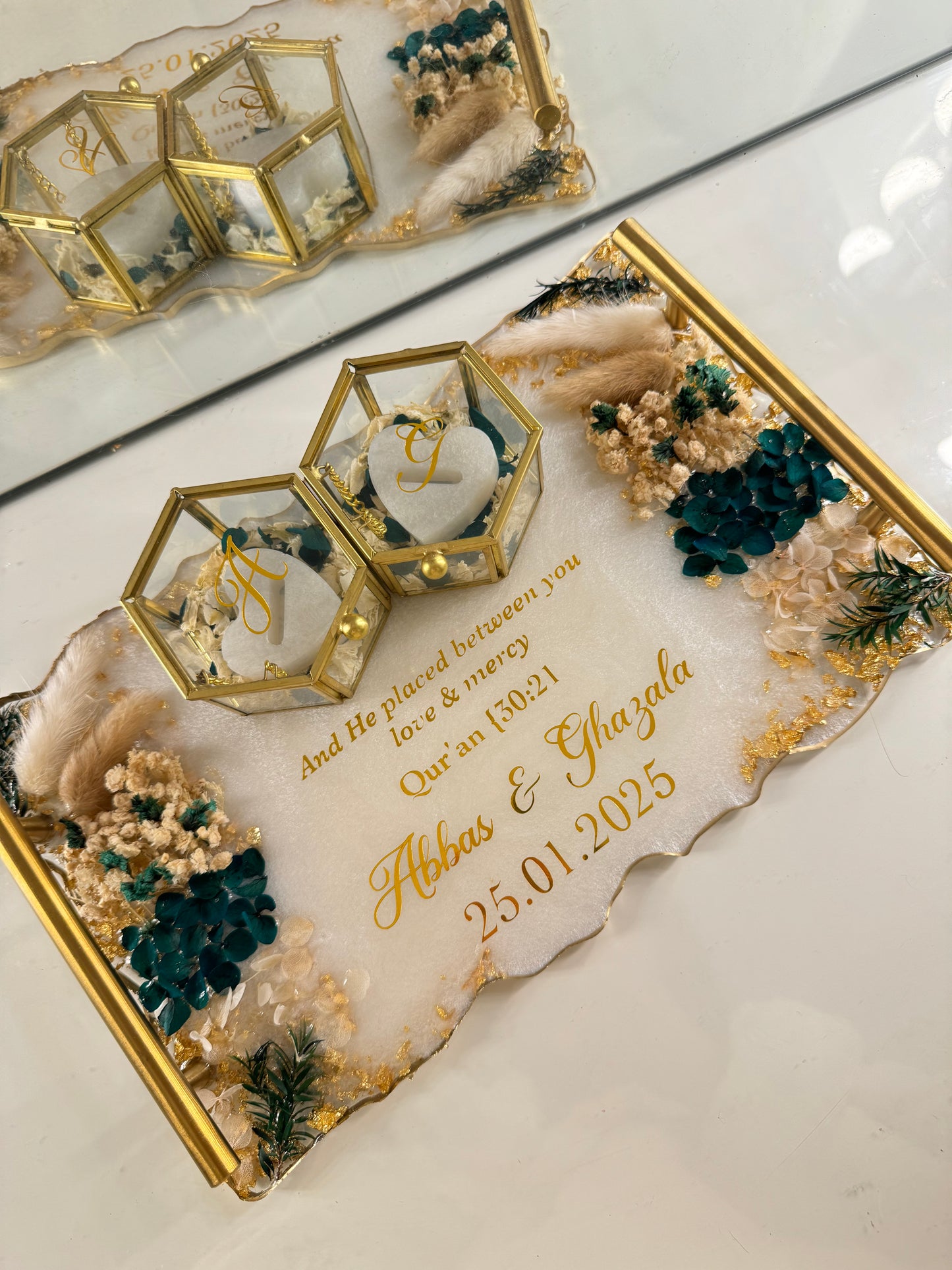 Emerald green and gold rectangle tray