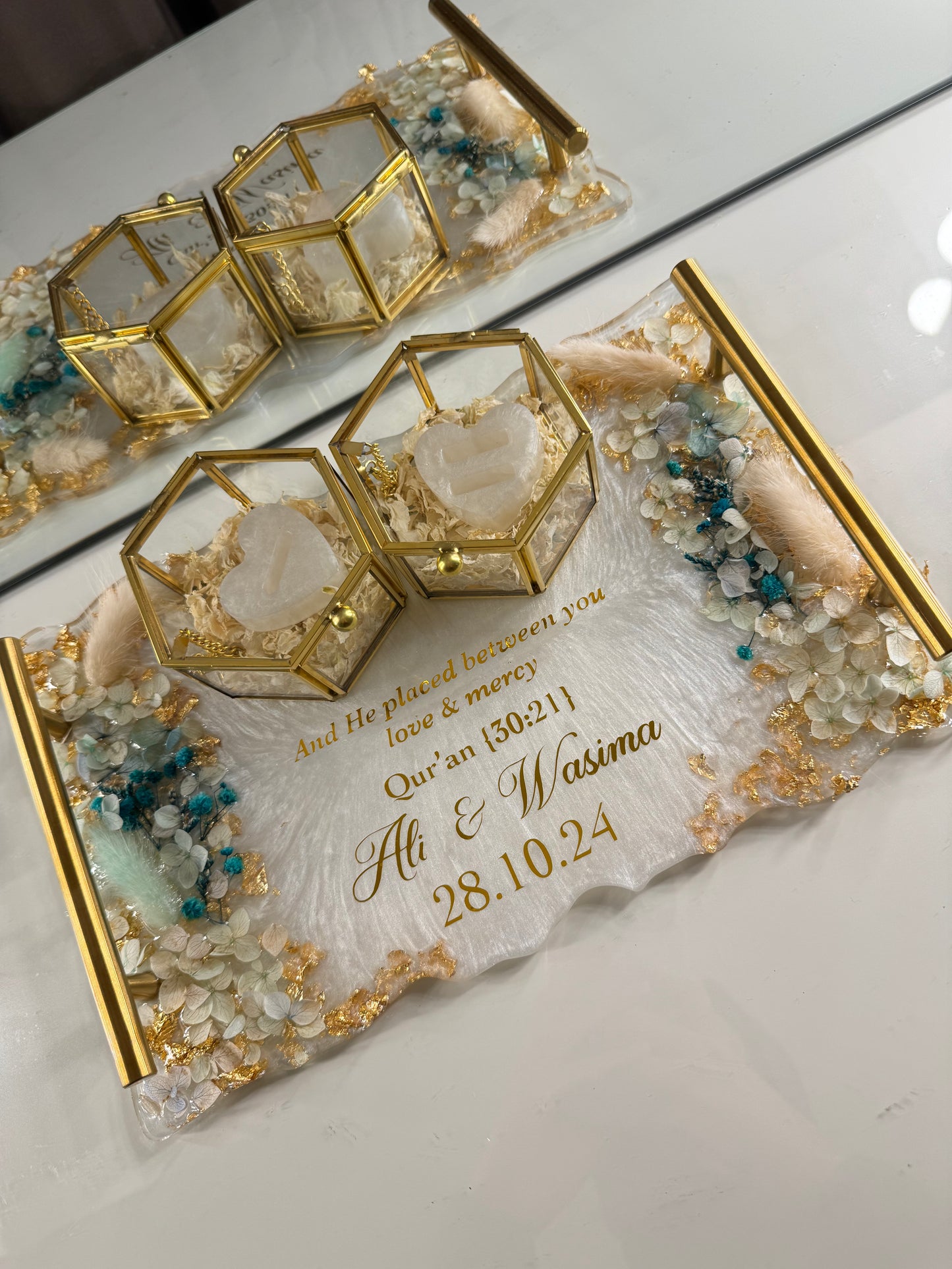 Pastel blue and gold rectangle tray
