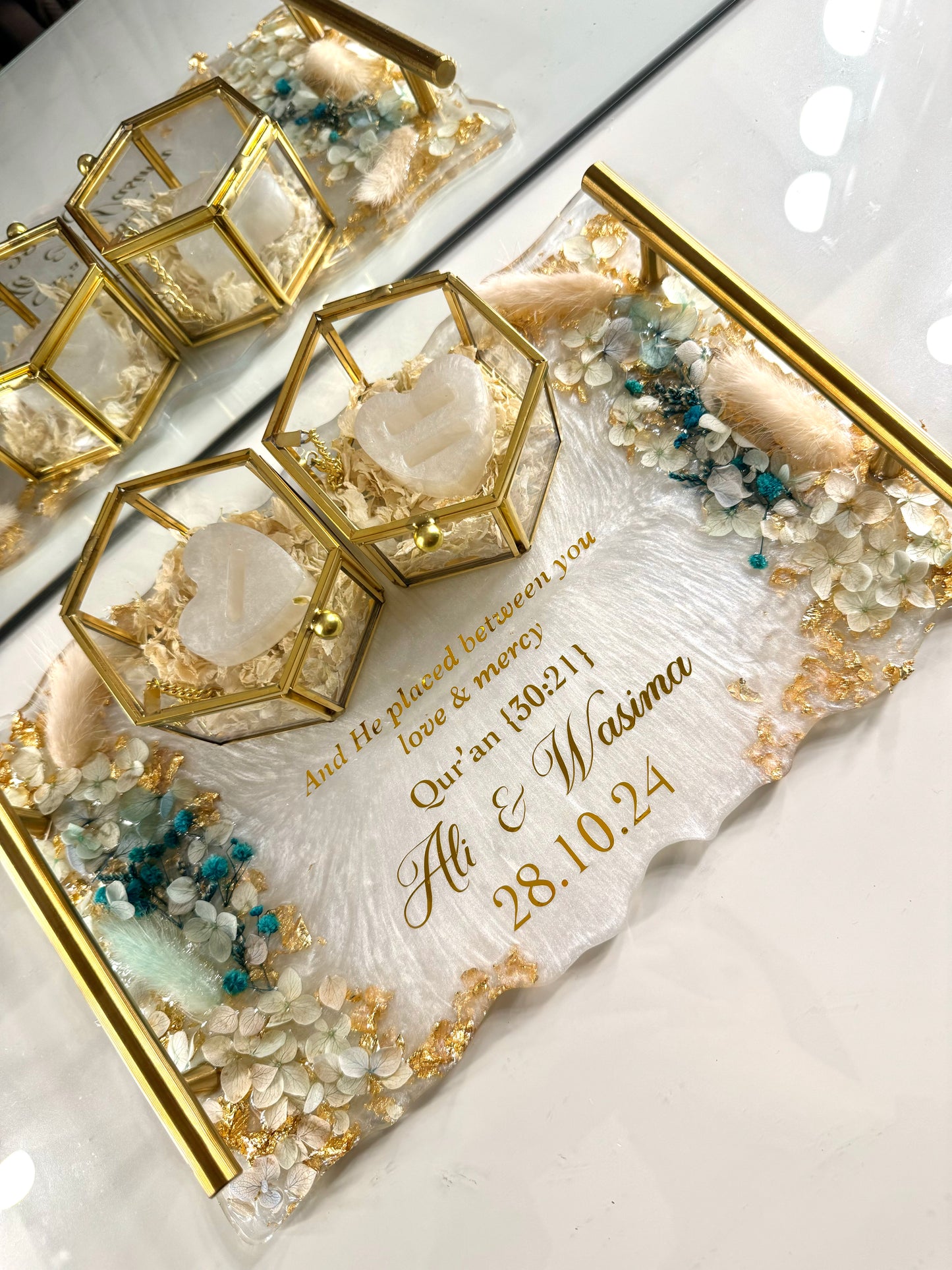 Pastel blue and gold rectangle tray