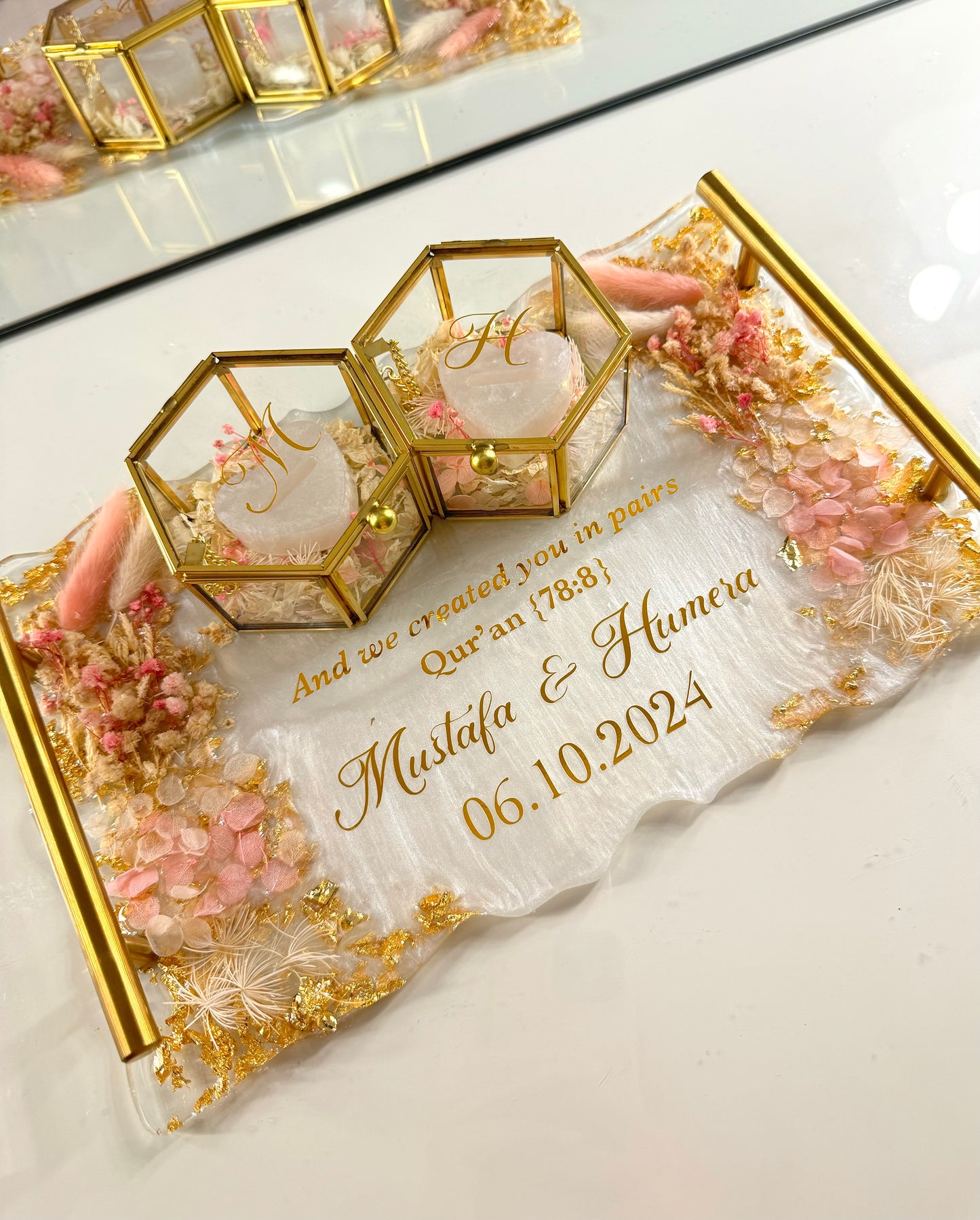 Pastel pink and gold rectangle tray