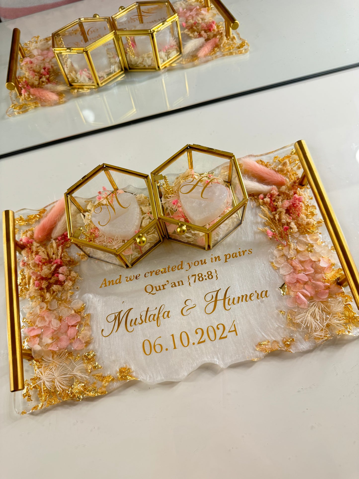 Pastel pink and gold rectangle tray