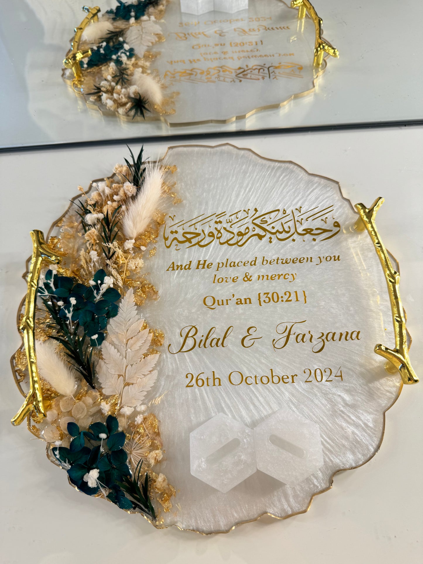 Emerald green and gold ring tray