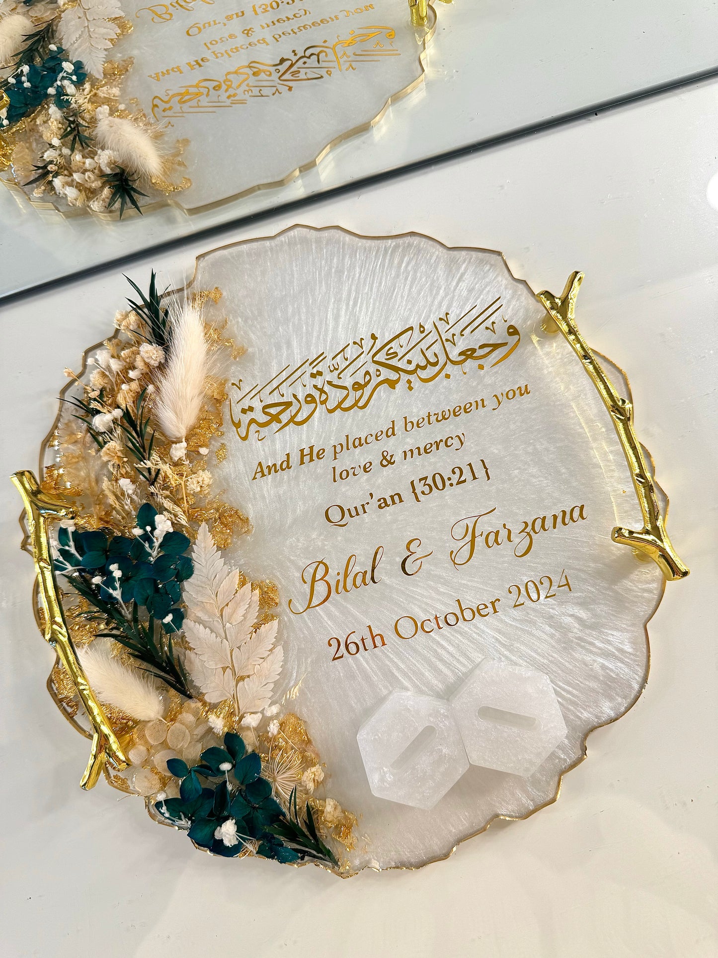 Emerald green and gold ring tray