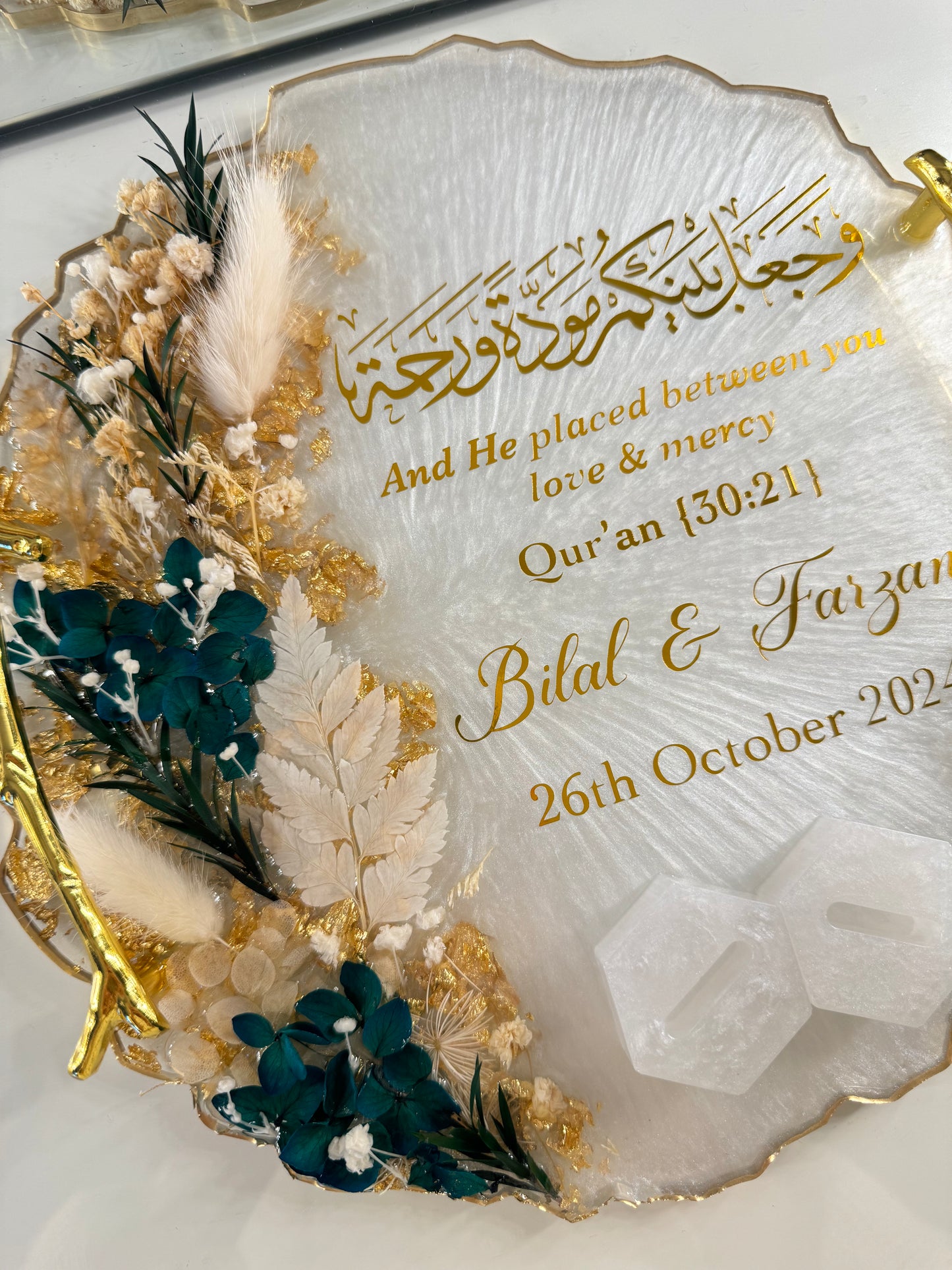 Emerald green and gold ring tray