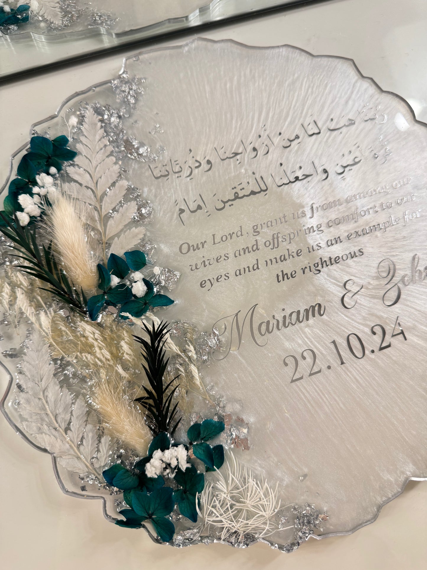 Emerald green and silver ring tray