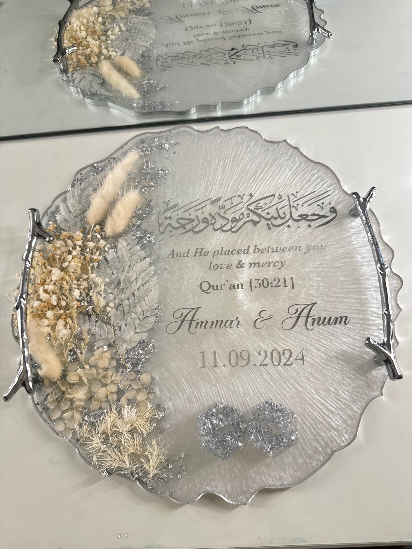 12" dried white and silver flakes tray