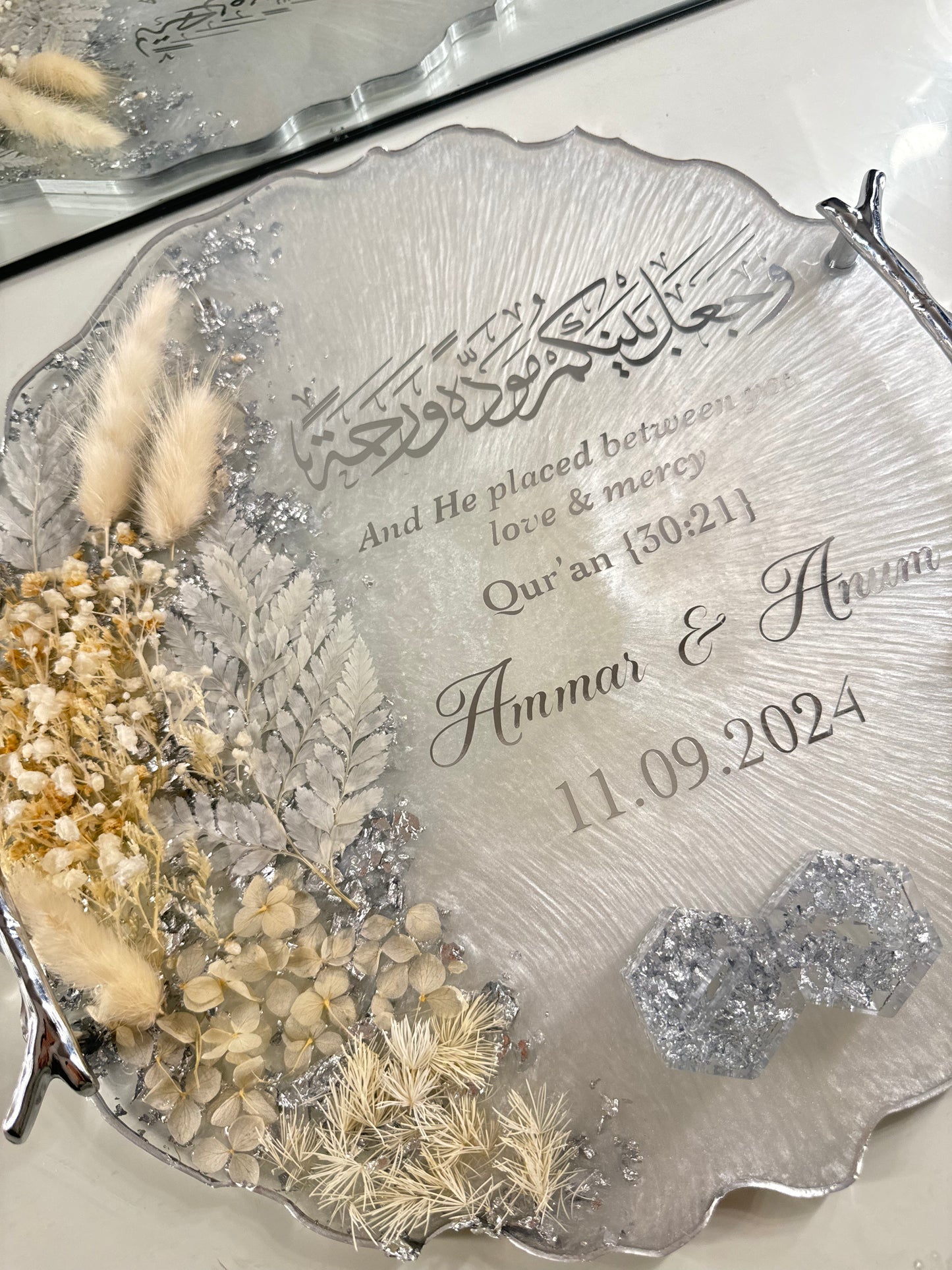 12" dried white and silver flakes tray