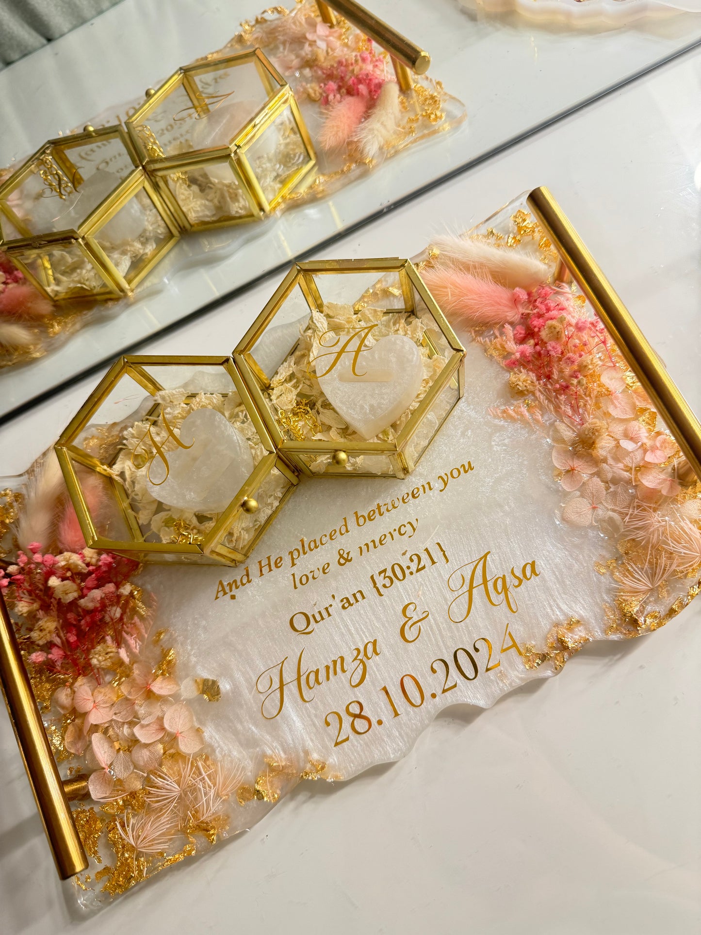 Pastel pink and gold rectangle tray