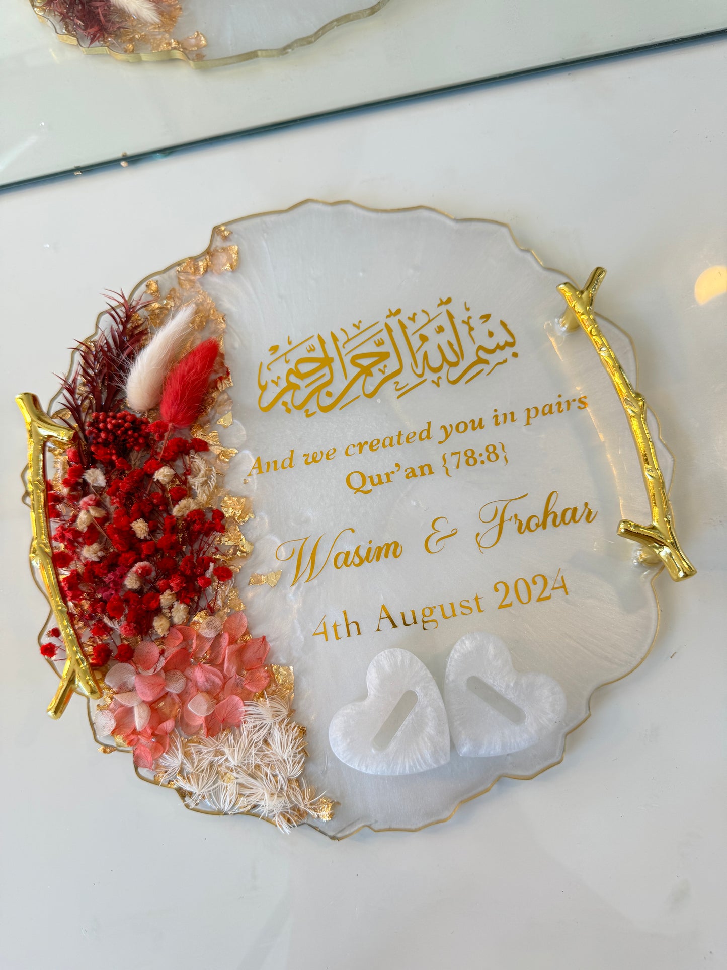 Red dried flower petal tray