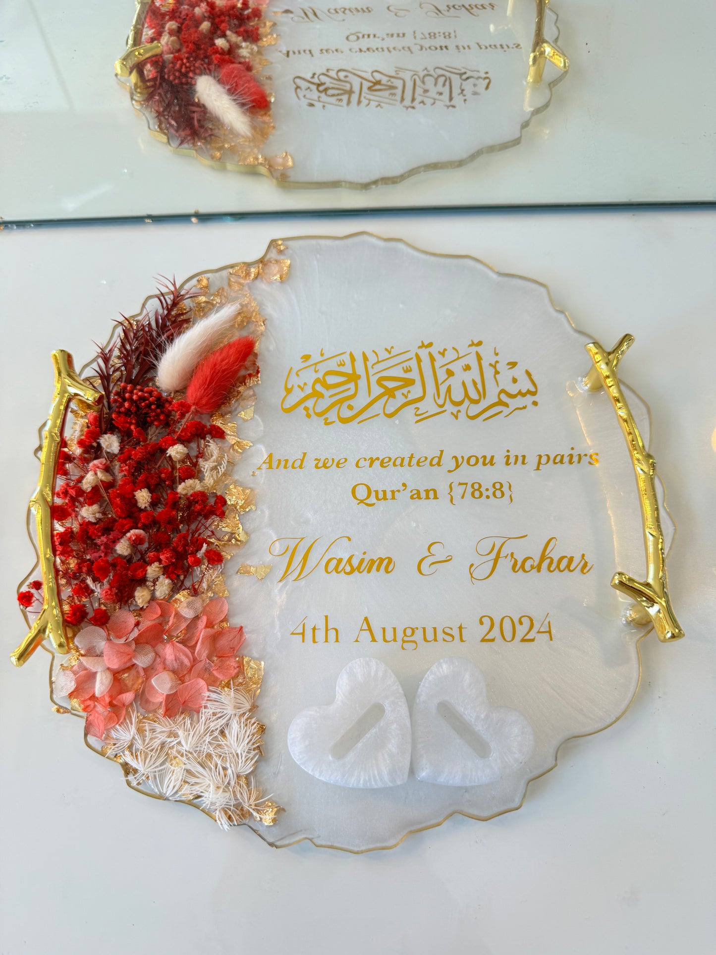 Red dried flower petal tray