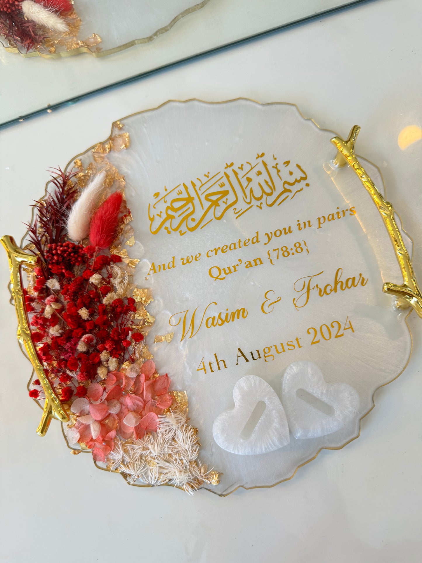Red dried flower petal tray
