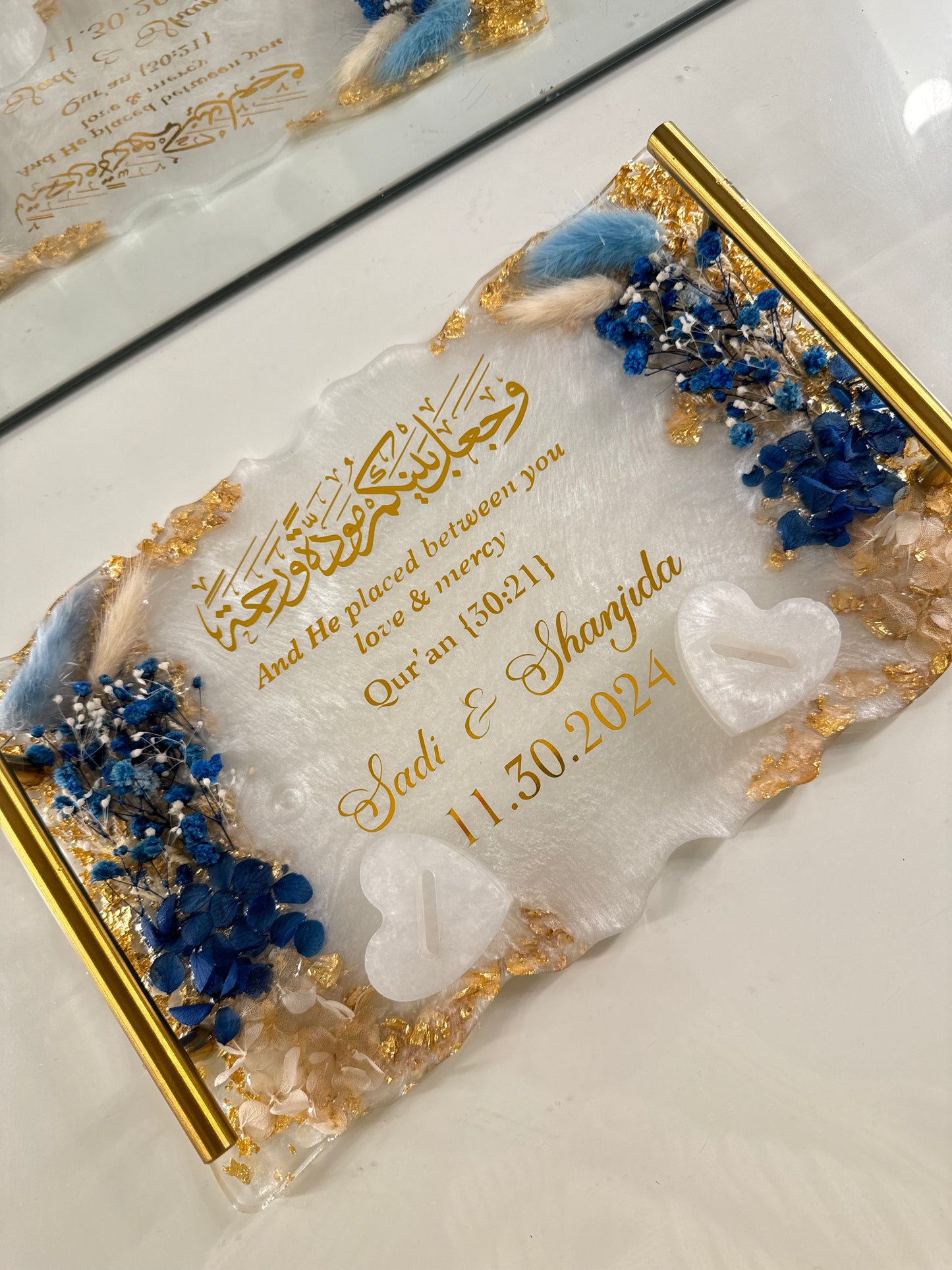 Navy blue and gold rectangle tray