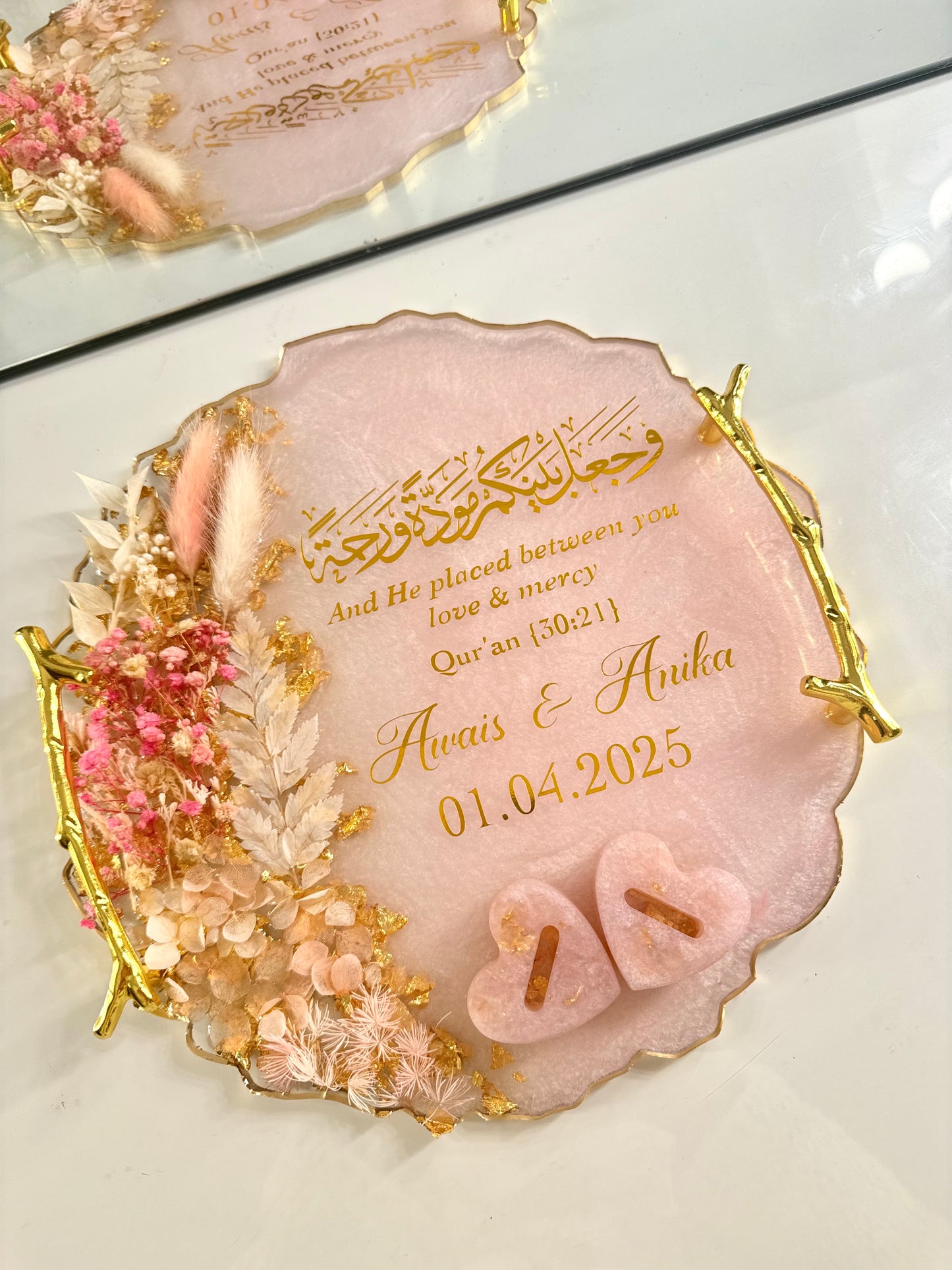 Baby pink and gold ring tray