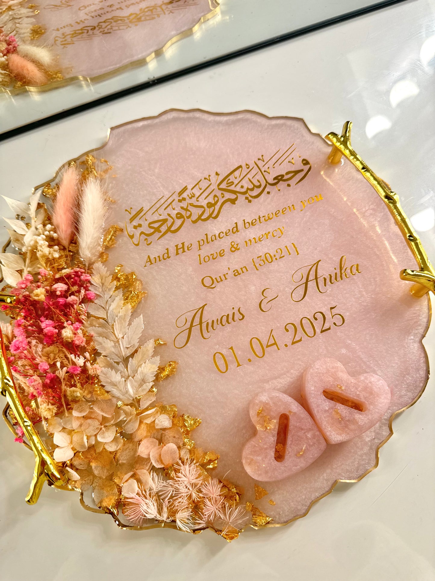 Baby pink and gold ring tray