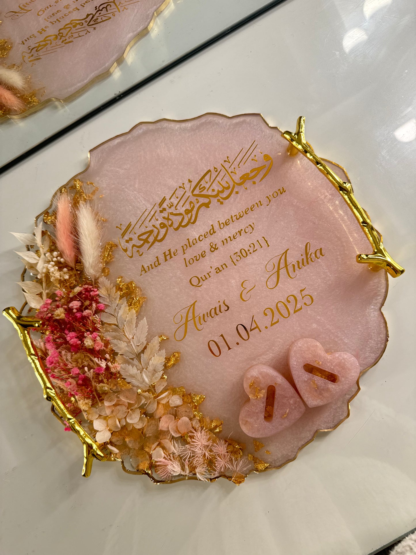 Baby pink and gold ring tray