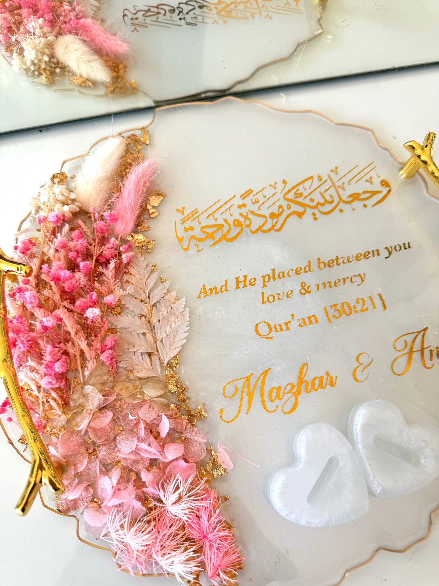 Dried pink and gold ring tray