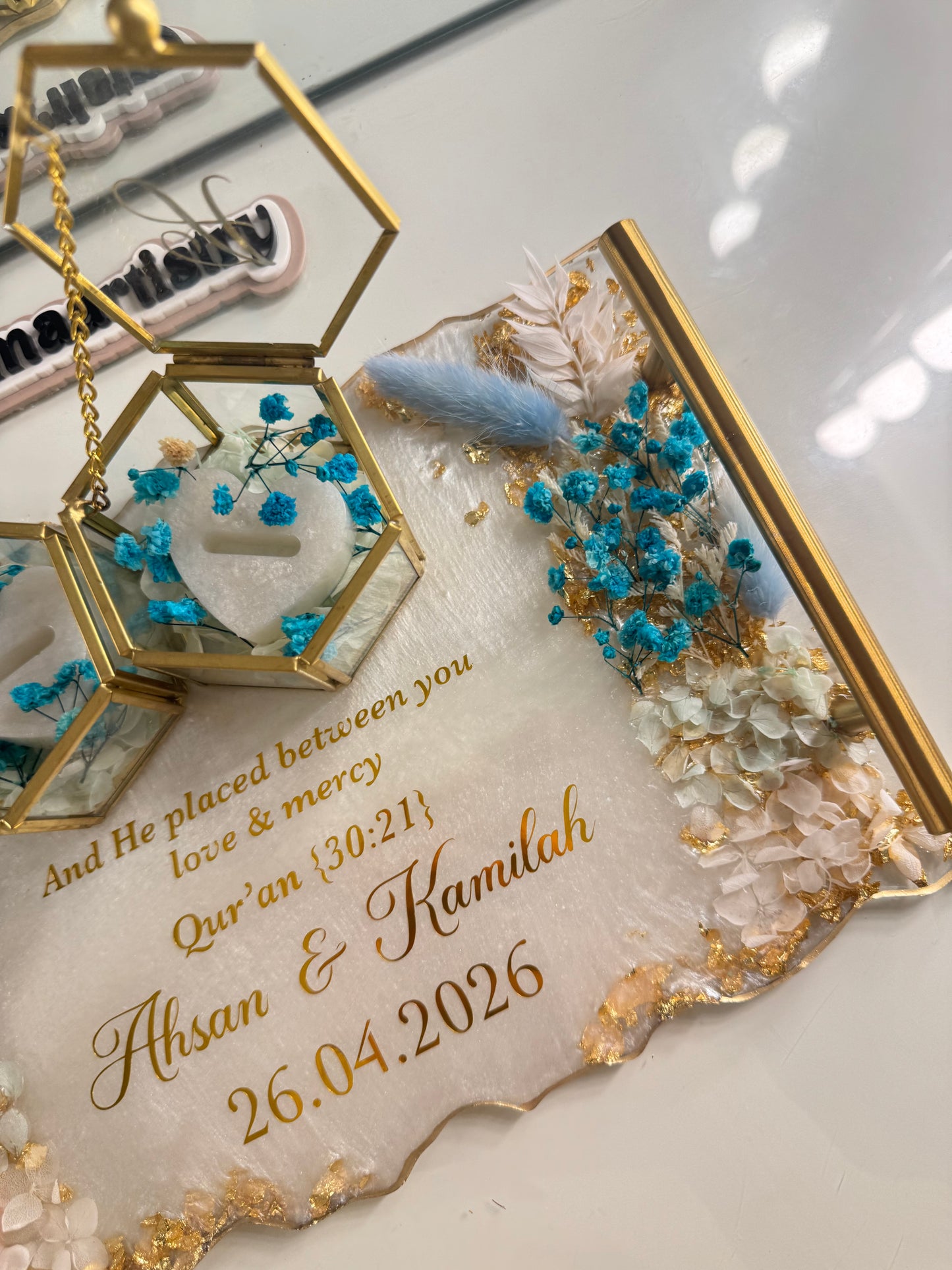 Pastel blue and gold rectangle tray