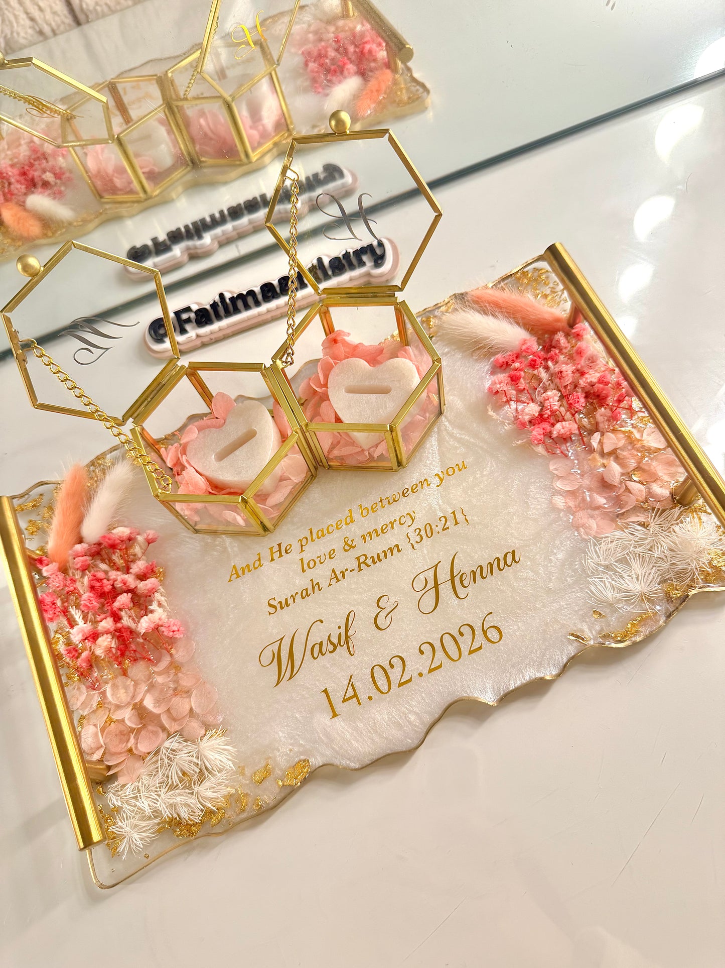 Pastel pink and gold rectangle tray