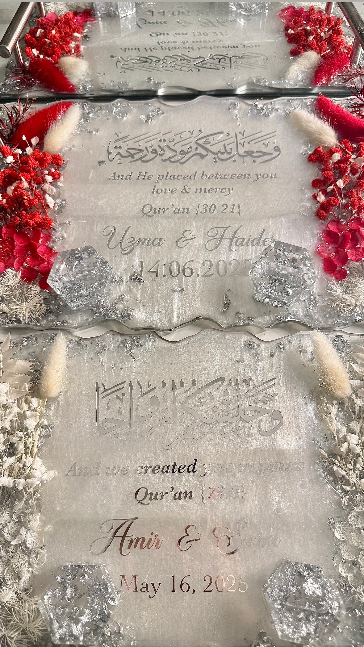 Red and Silver flowered ring tray