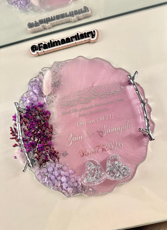 Lilac and silver dried flower ring tray