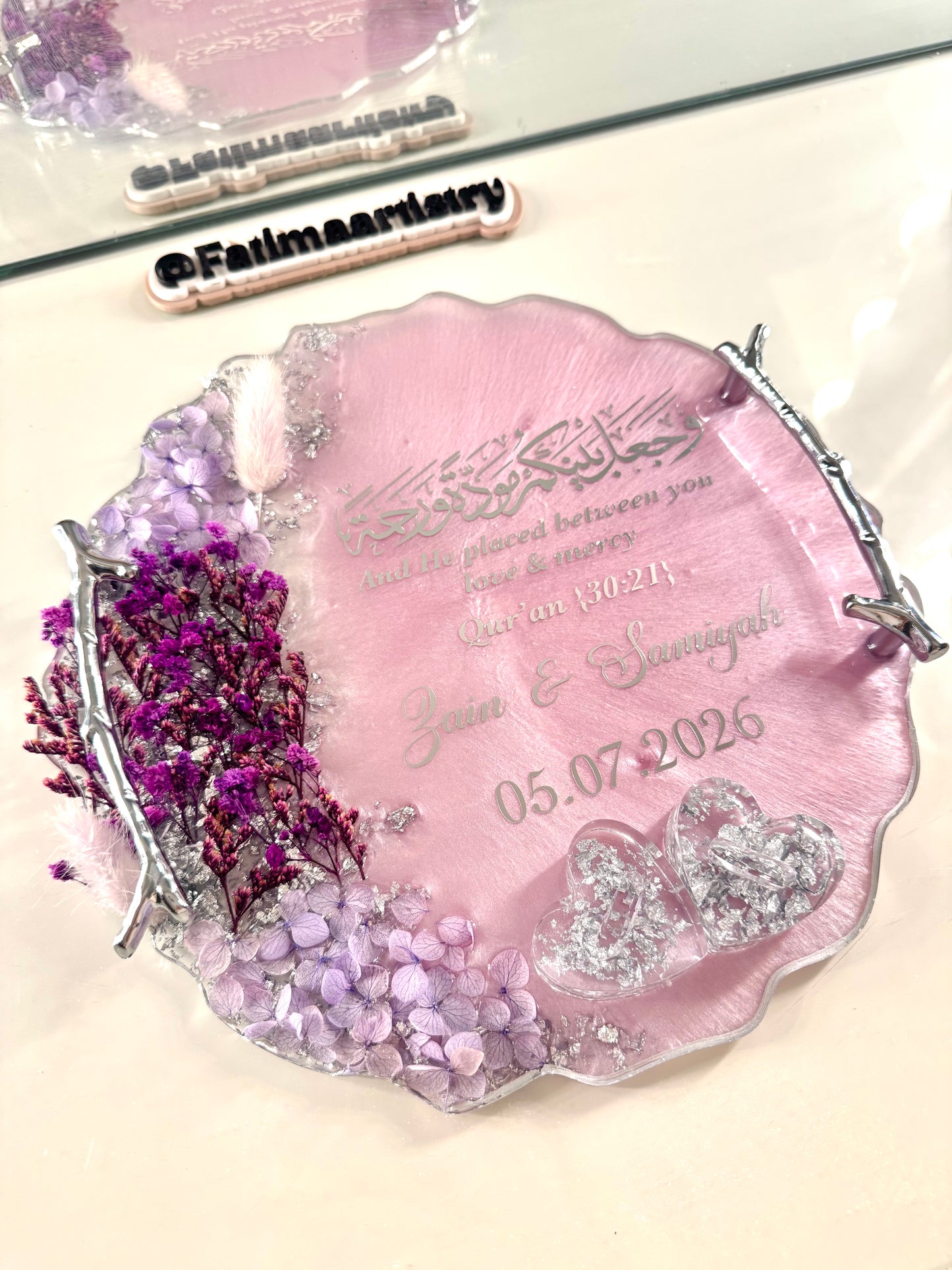Lilac and silver dried flower ring tray