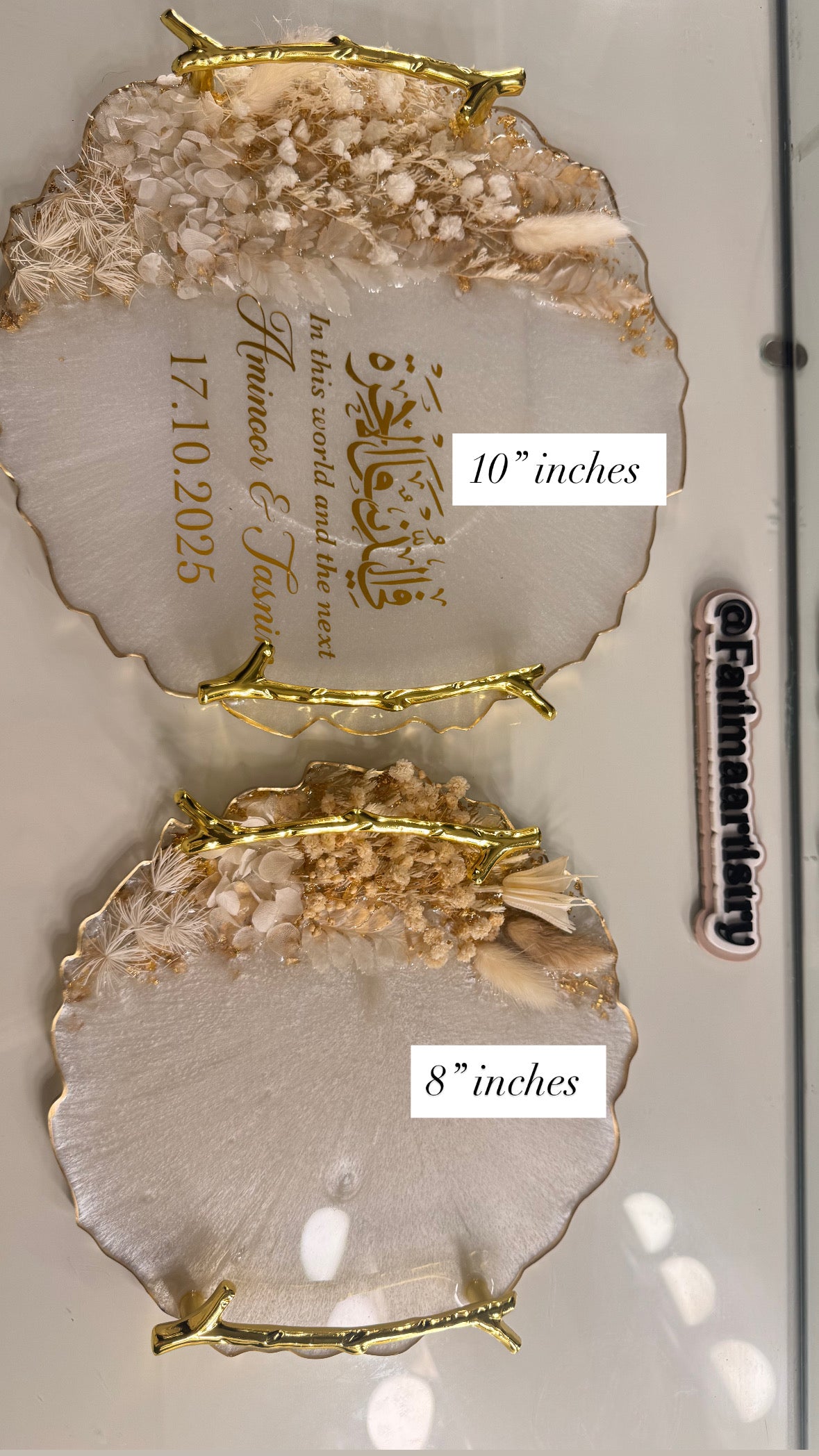 Dried white flower circle ring tray 8" Inches