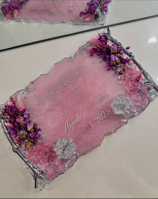 Lilac and silver dried flower ring tray