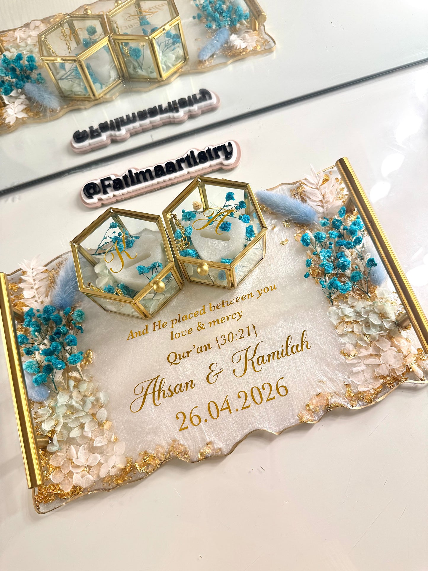 Pastel blue and gold rectangle tray