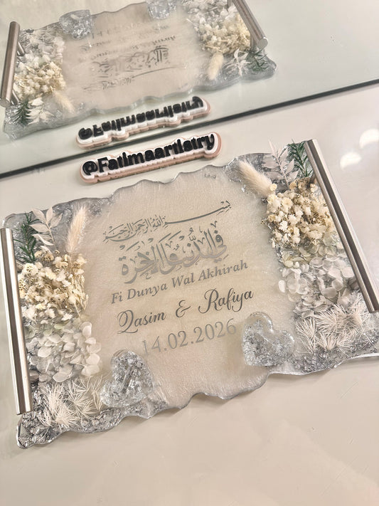 Silver sage green rectangle tray