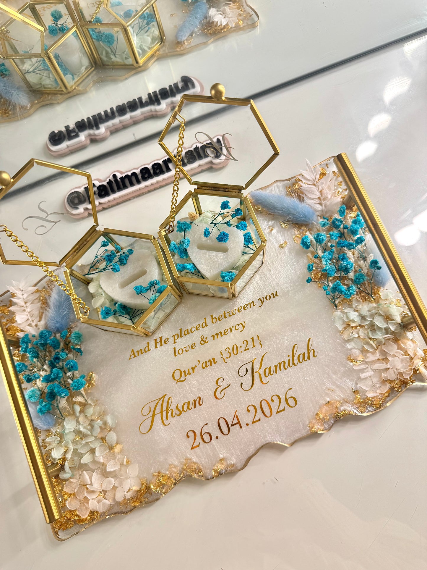 Pastel blue and gold rectangle tray