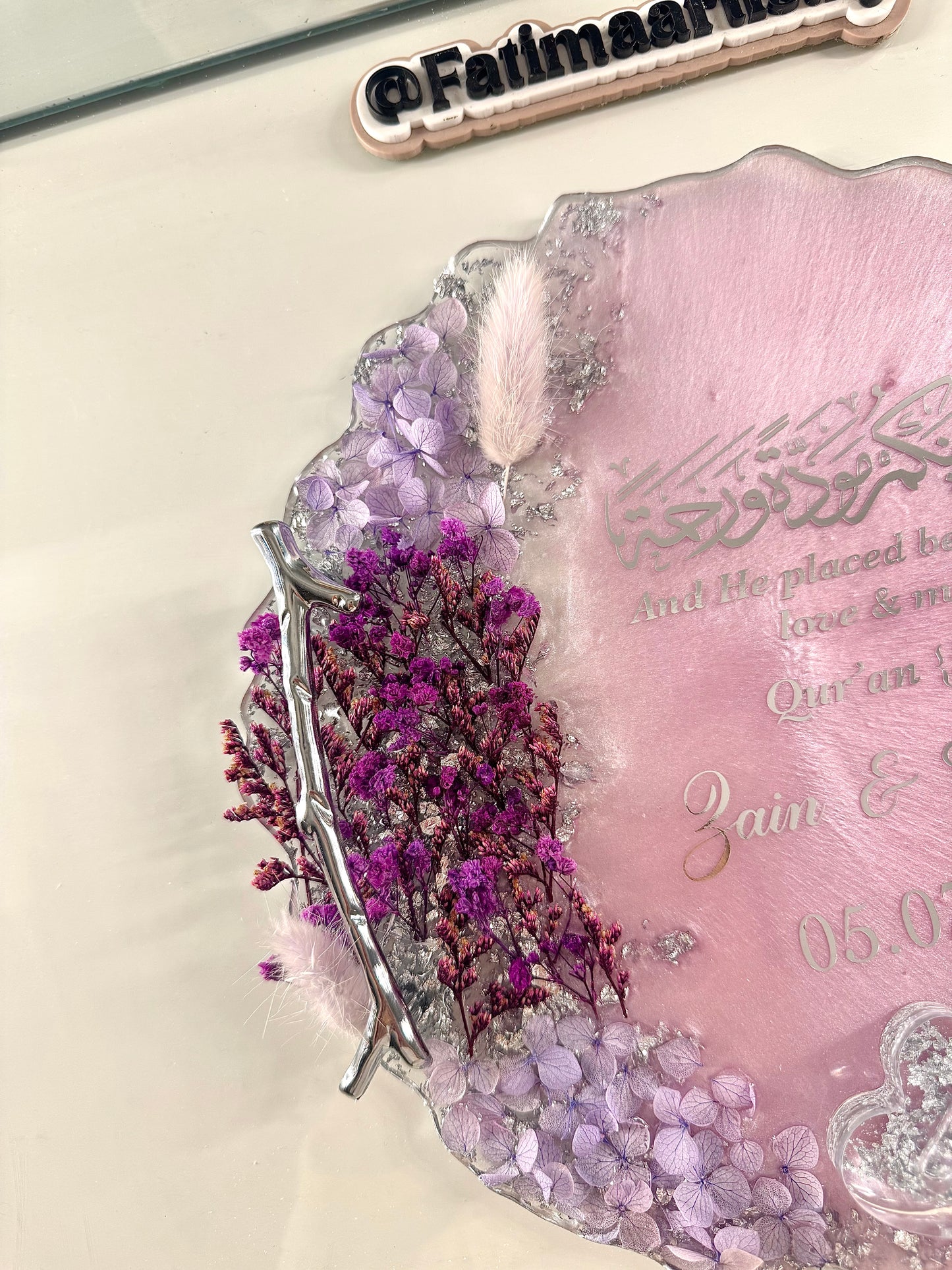 Lilac and silver dried flower ring tray