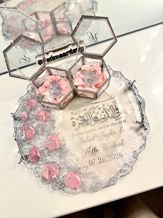 12” Baby pink petal and silver ring tray
