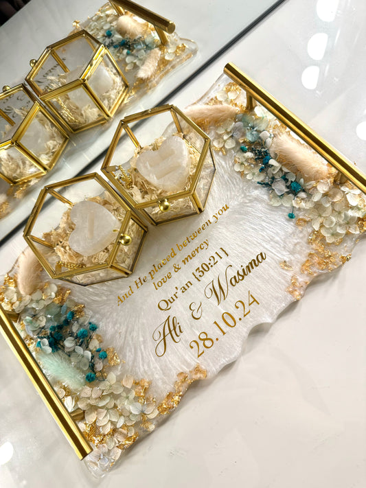 Pastel blue and gold rectangle tray