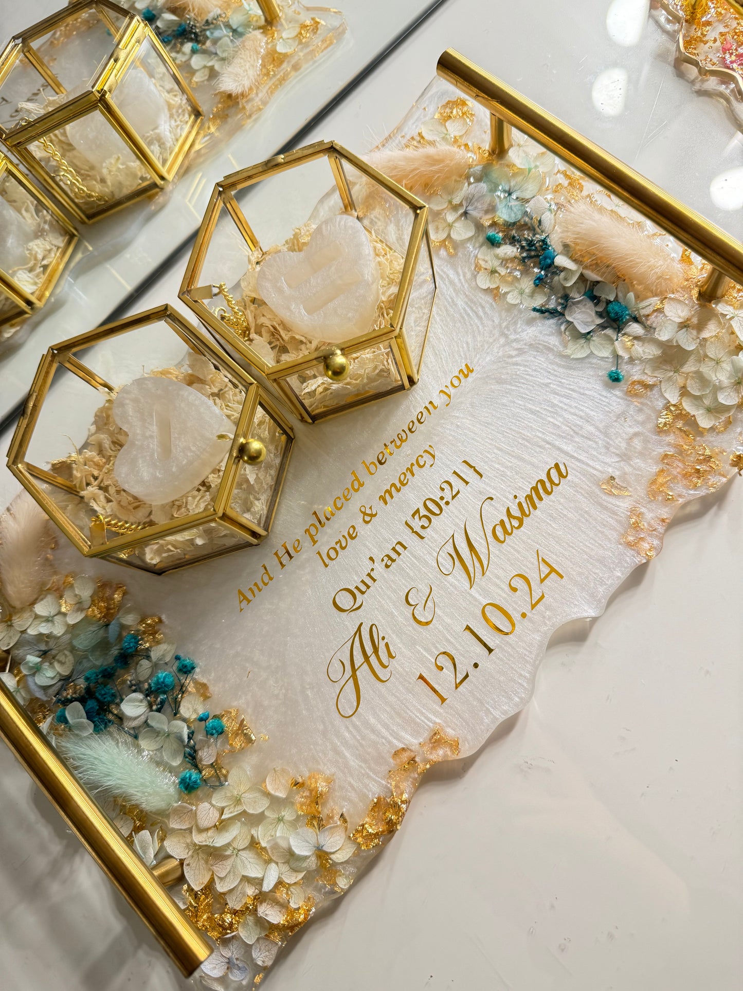 Pastel blue and gold rectangle tray