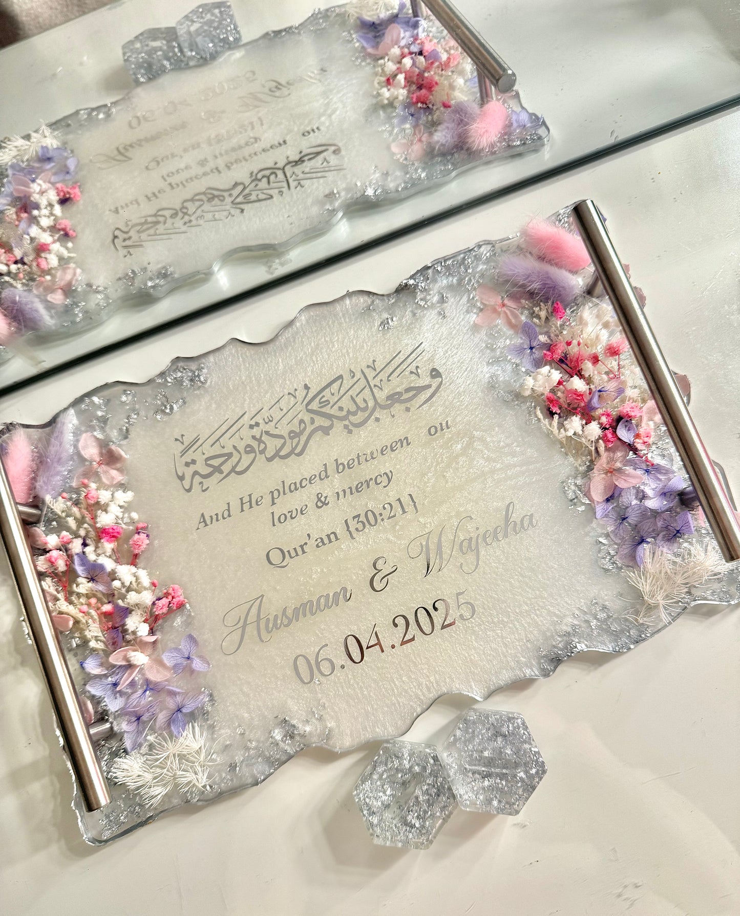 Lilac, Pink and Silver flowered ring tray