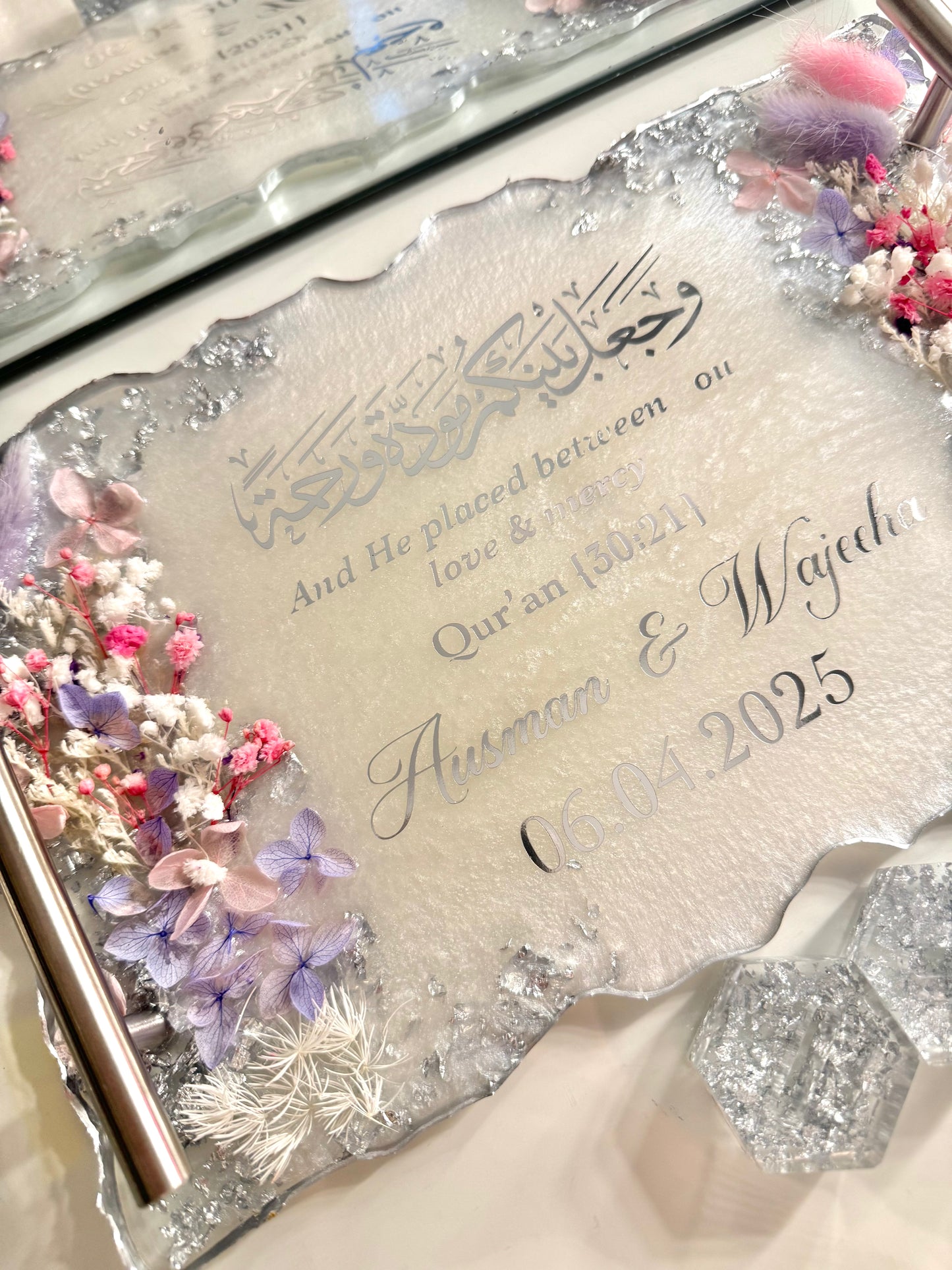 Lilac, Pink and Silver flowered ring tray