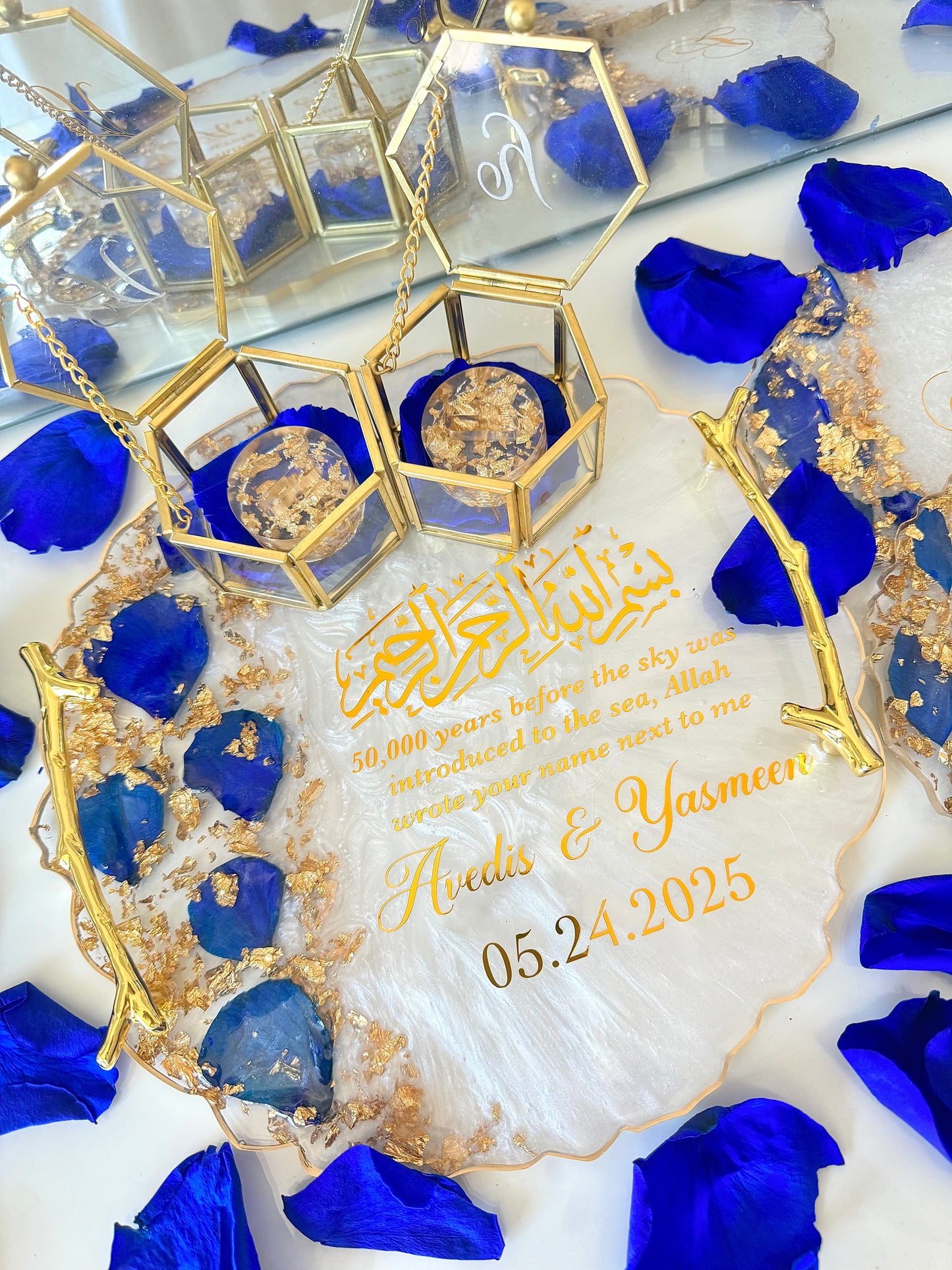 Royal blue and Gold ring tray