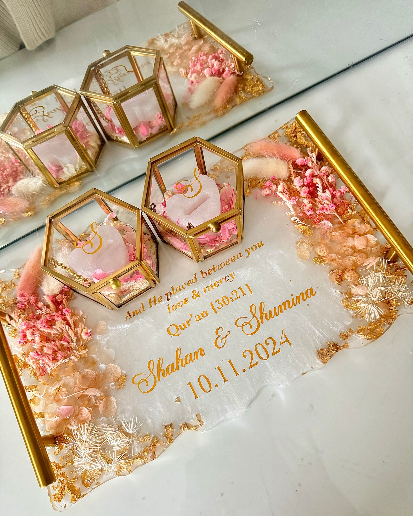 Pastel pink and gold rectangle tray