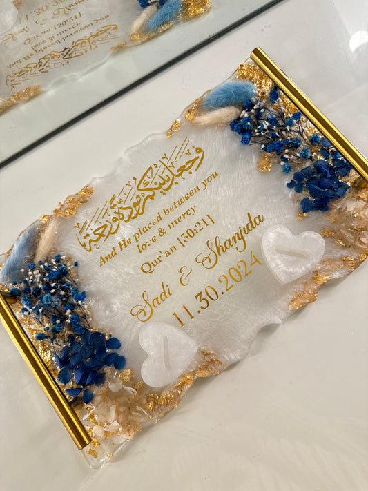 Navy blue and gold rectangle tray