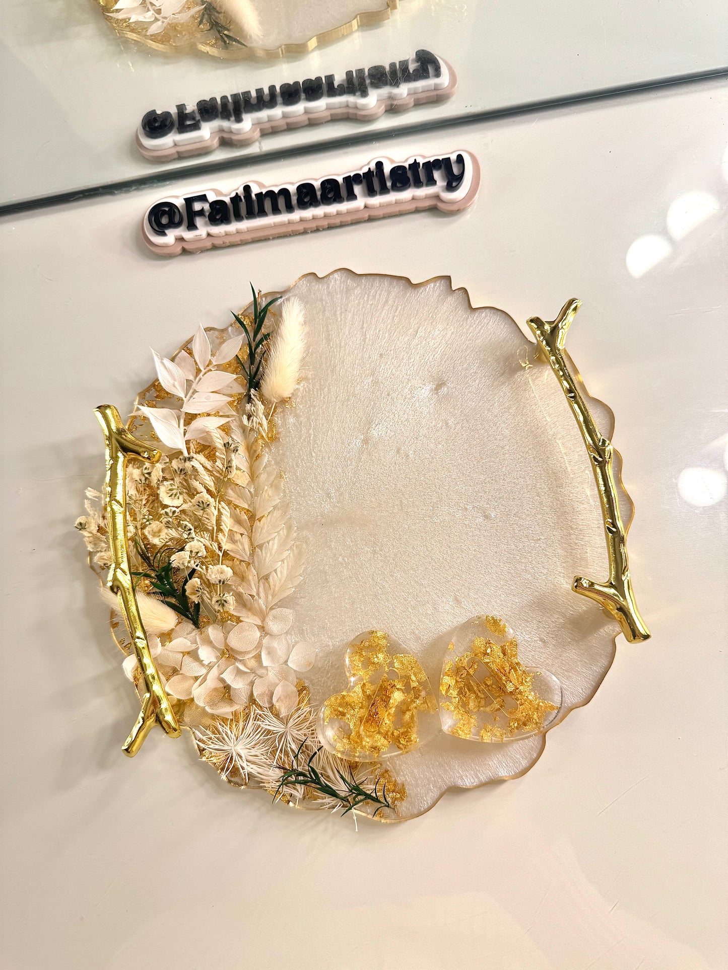 Sage green and white ring tray 8" Inches