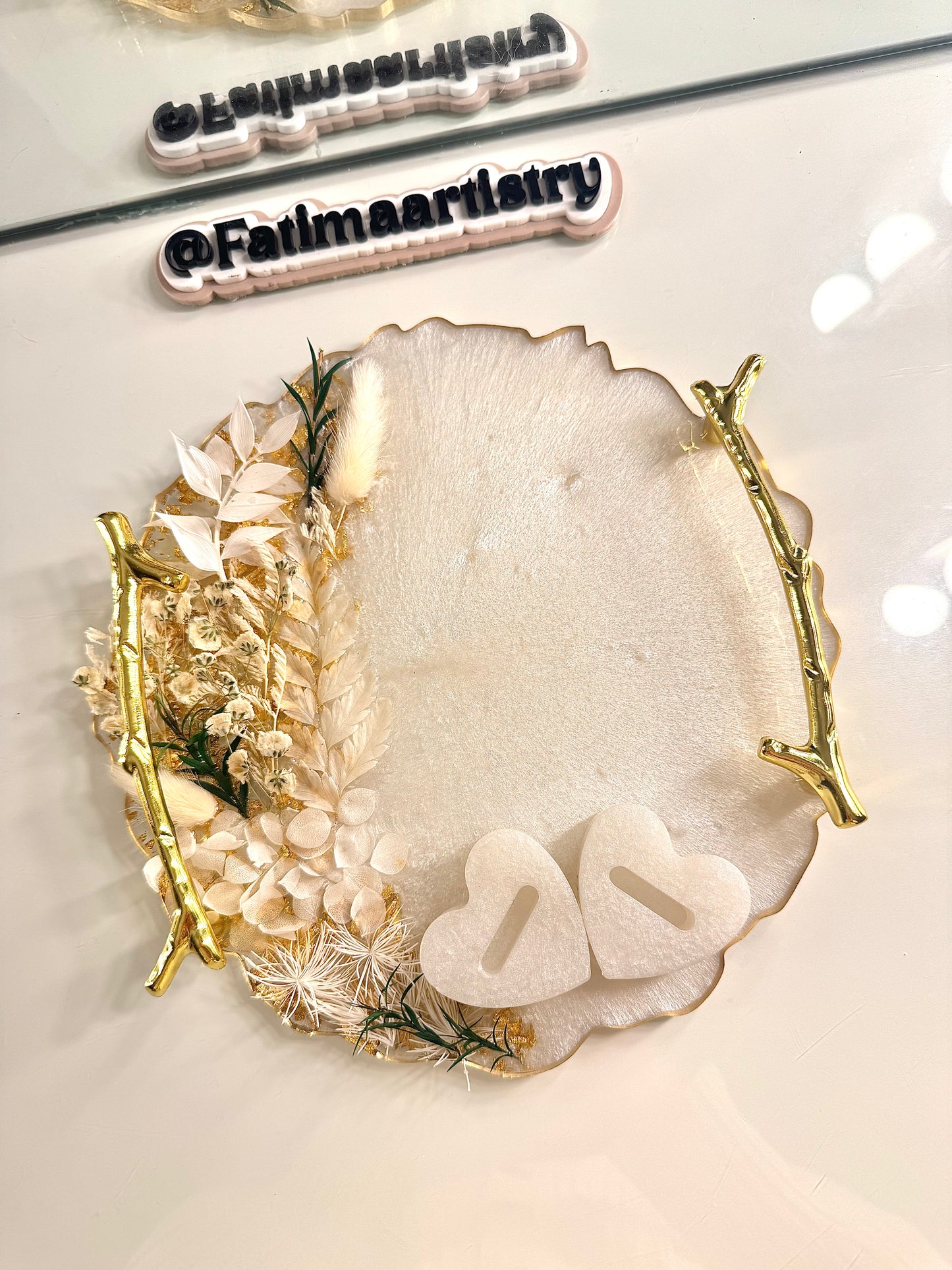 Sage green and white ring tray 8" Inches