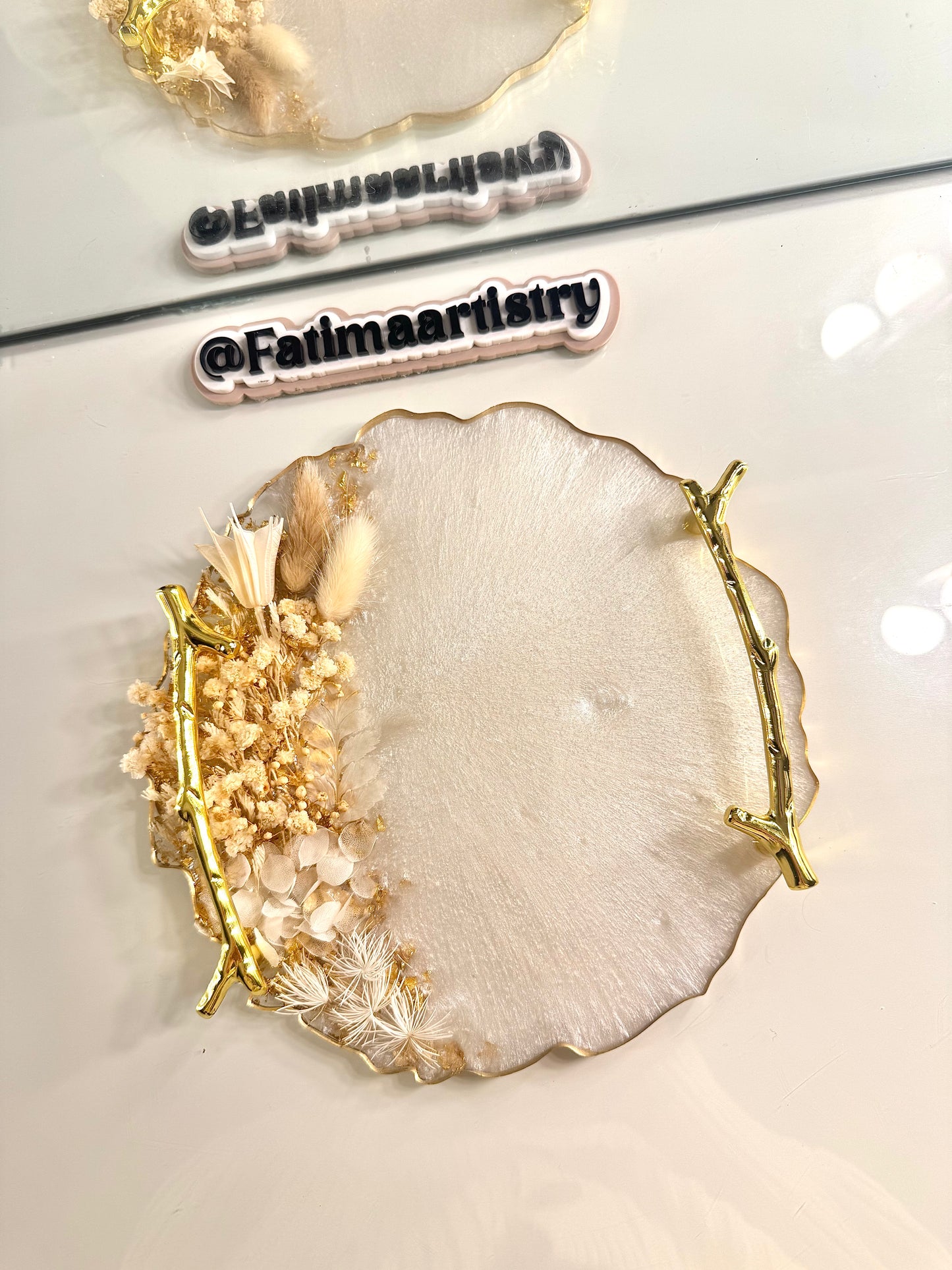 Dried white and beige petal ring tray 8" Inches