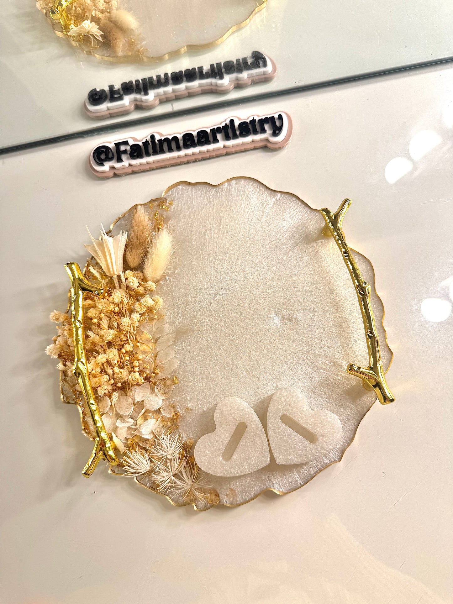 Dried white and beige petal ring tray 8" Inches