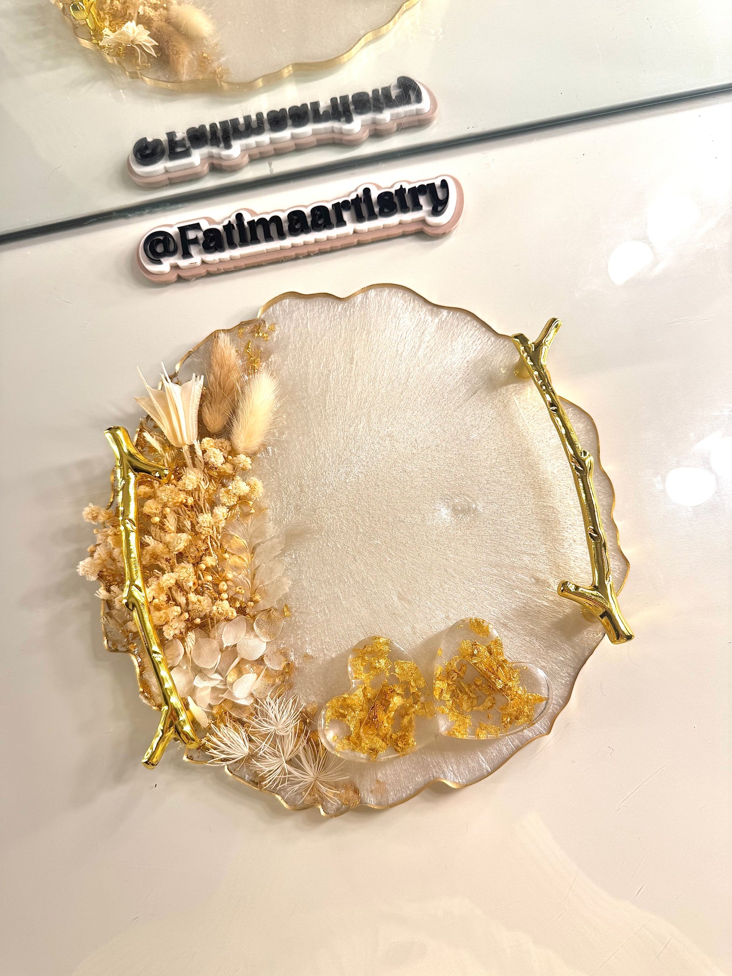 Dried white and beige petal ring tray 8" Inches